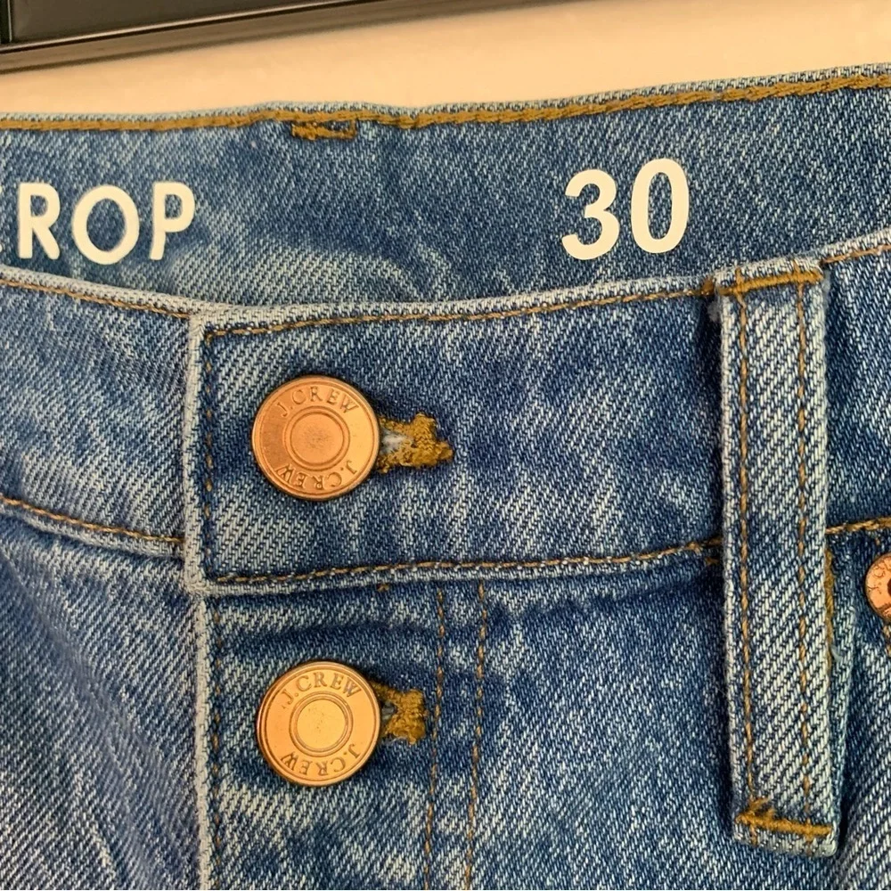 J. Crew Billie Demi Boot Crop Jeans‎ Womens 30 Distressed Medium Blue button fly